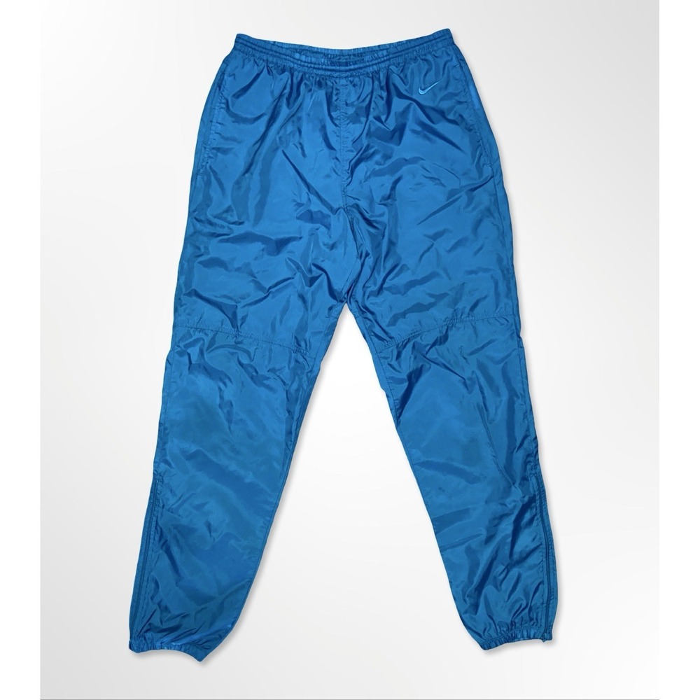 Nike Vintage Blue Nylon Track Pants Men's Size L Y2K Windbreaker Joggers Ankle Z